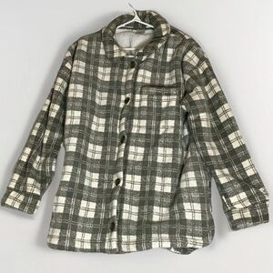 Cuddl Duds Fleecewear Bonded Sherpa Button-Front Shacket Green Olivemoss Plaid L